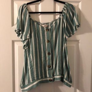 1X Green and white striped crop top